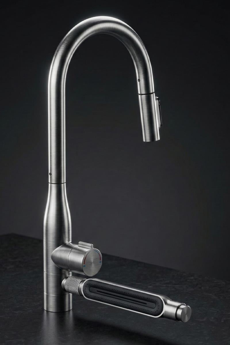 Sauris Spiralli Arıtma Çıkışlı Şelale Eviye Bataryası Brushed Nickel
