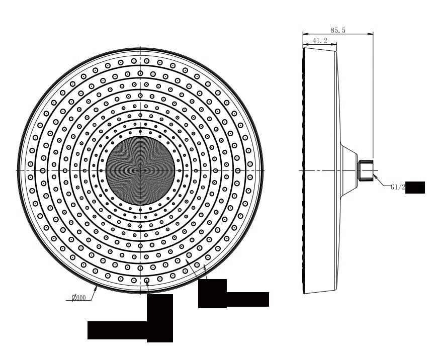 Solle 300 mm Oval Tepe Duş Başlığı Chrome Black
