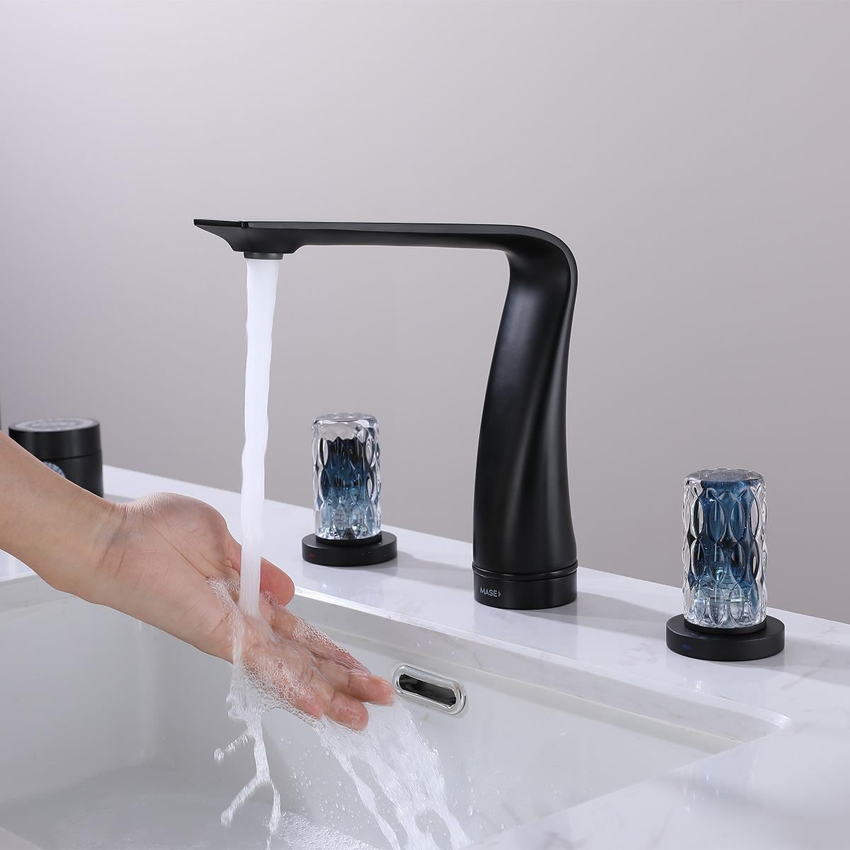 Treasure 3 Delikli Kristal Başlıklı Lavabo Bataryası Gun Grey