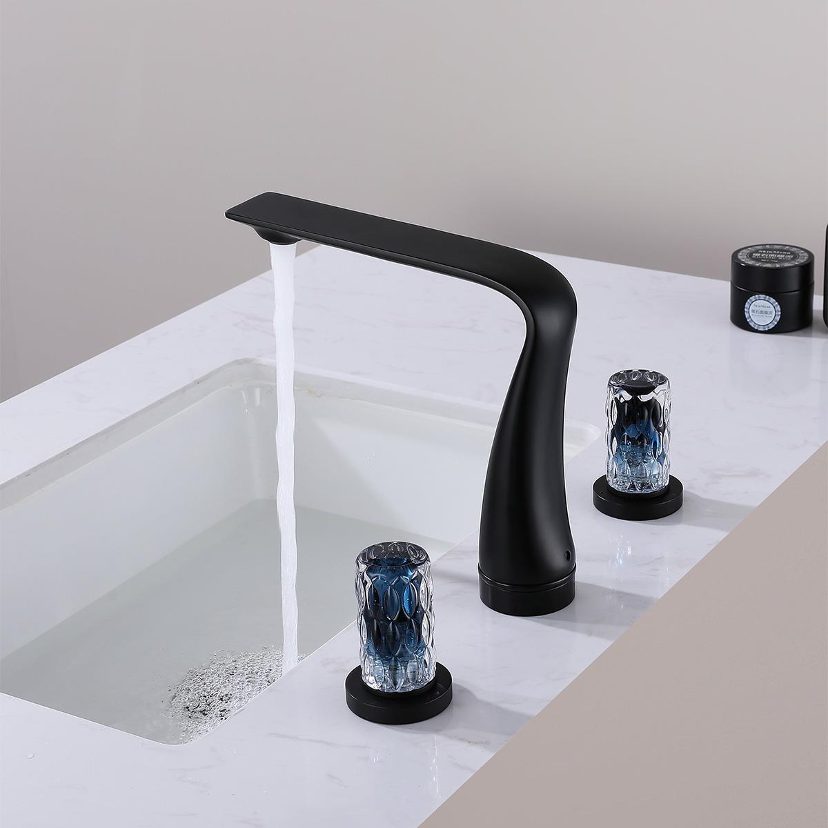 Treasure 3 Delikli Kristal Başlıklı Lavabo Bataryası Gun Grey