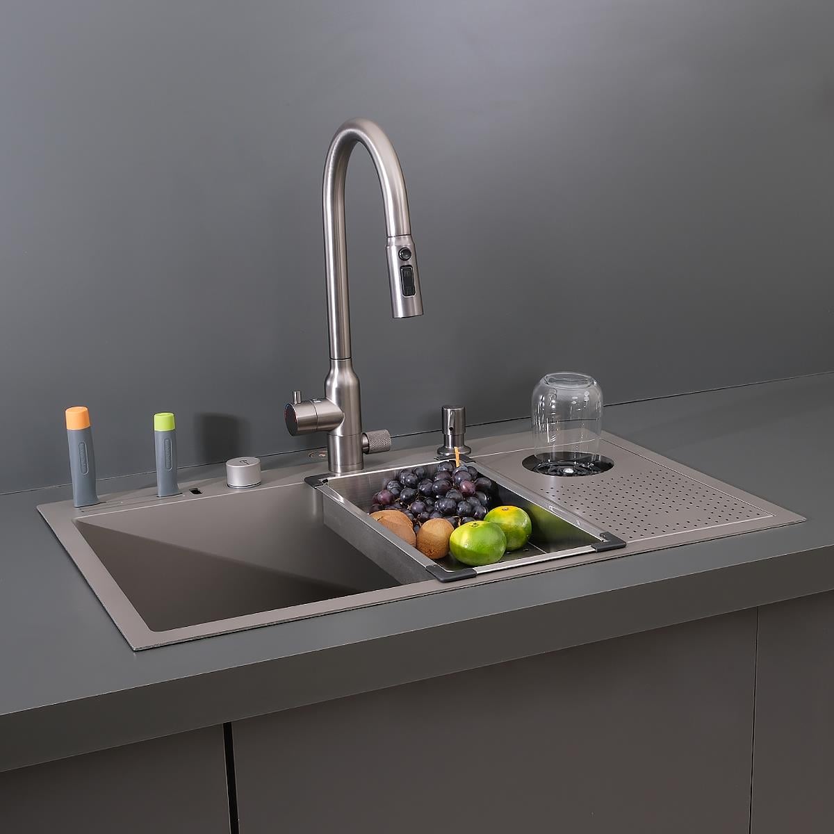 Valle El Yapımı Nano Eviye Seti 76x48 cm Mat Gri (Gun Grey)