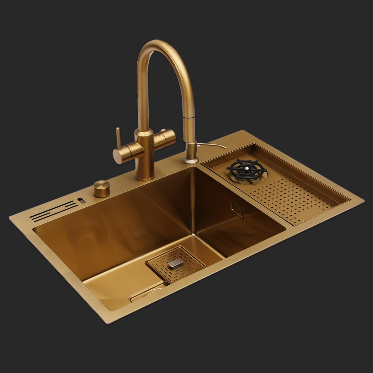 Valle  El Yapımı PVD Eviye Seti 76x48 cm Altın (Gold)