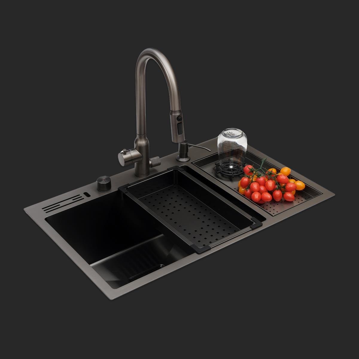 Valle El Yapımı PVD Eviye Seti 76x48 cm Siyah (Black)