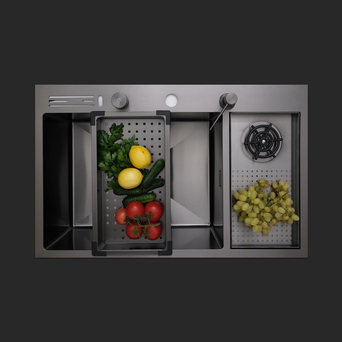 Valle El Yapımı PVD Eviye Seti 76x48 cm Siyah (Black)