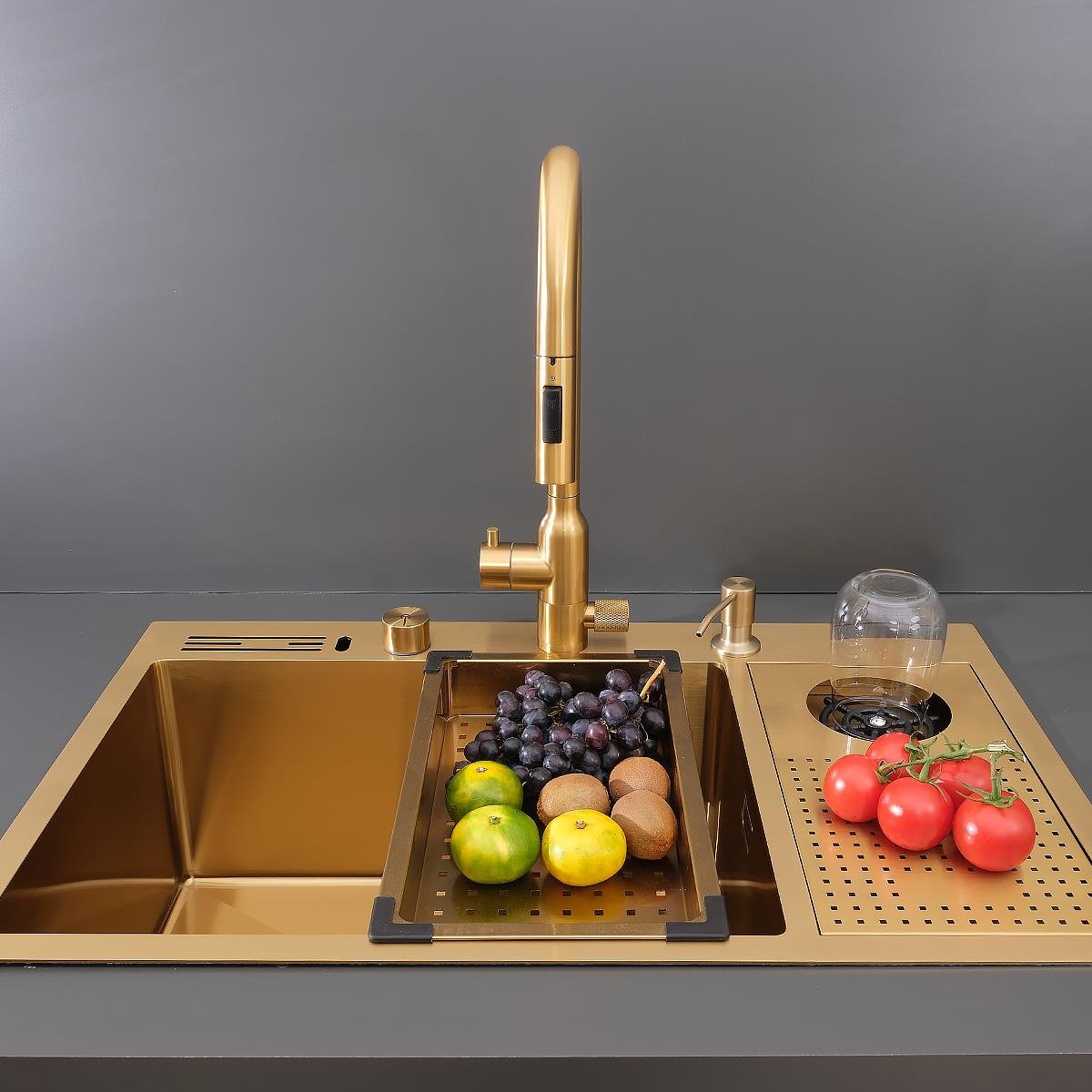 Valle  El Yapımı PVD Eviye Seti 76x48 cm Altın (Gold)