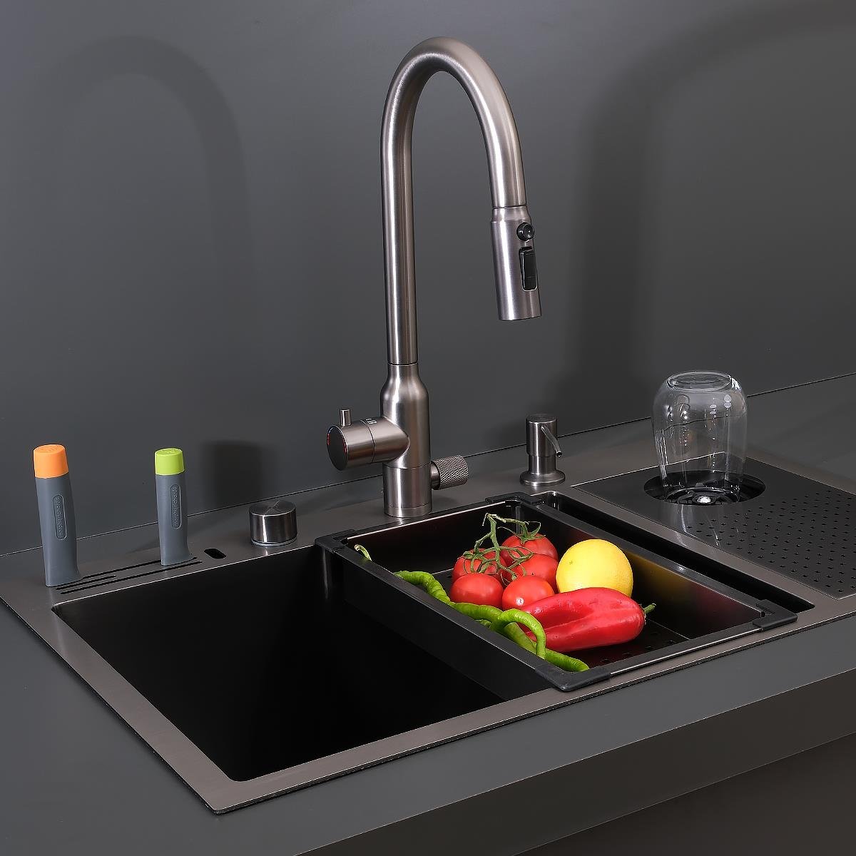 Valle El Yapımı PVD Eviye Seti 76x48 cm Siyah (Black)