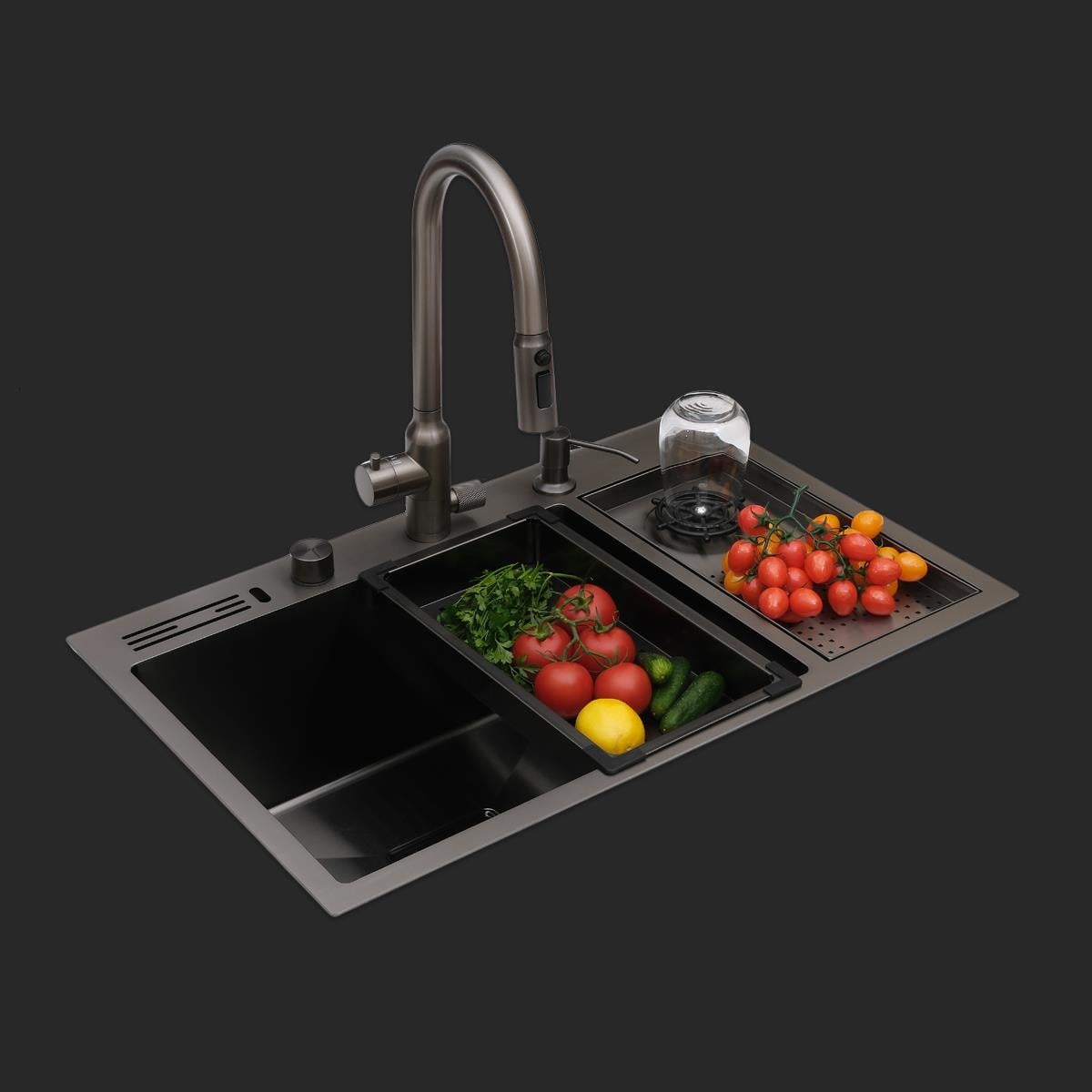 Valle El Yapımı PVD Eviye Seti 76x48 cm Siyah (Black)