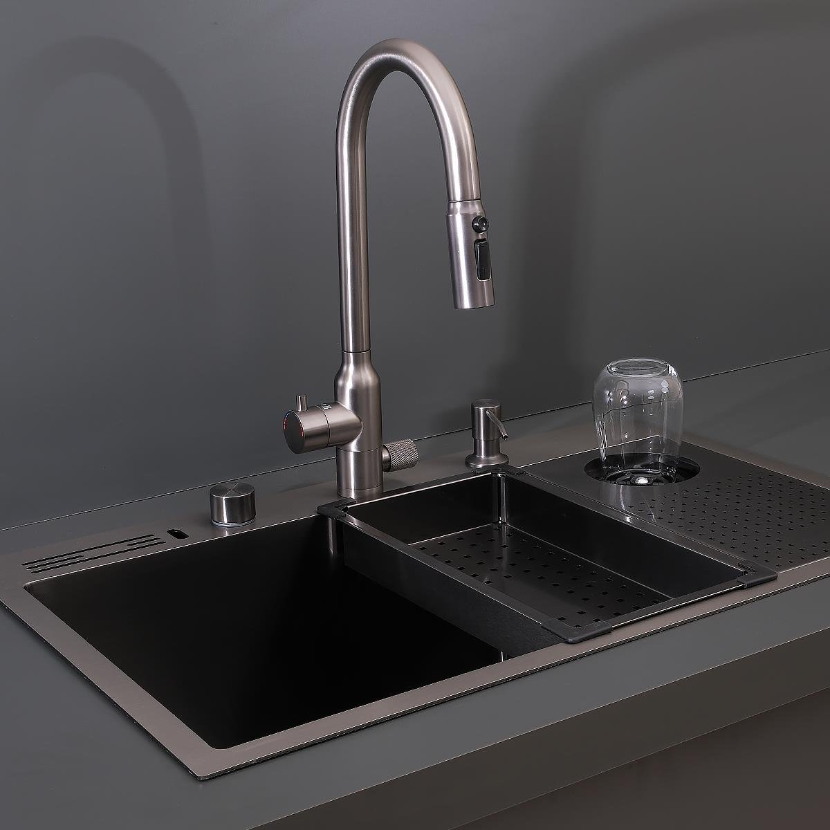 Valle El Yapımı PVD Eviye Seti 76x48 cm Siyah (Black)