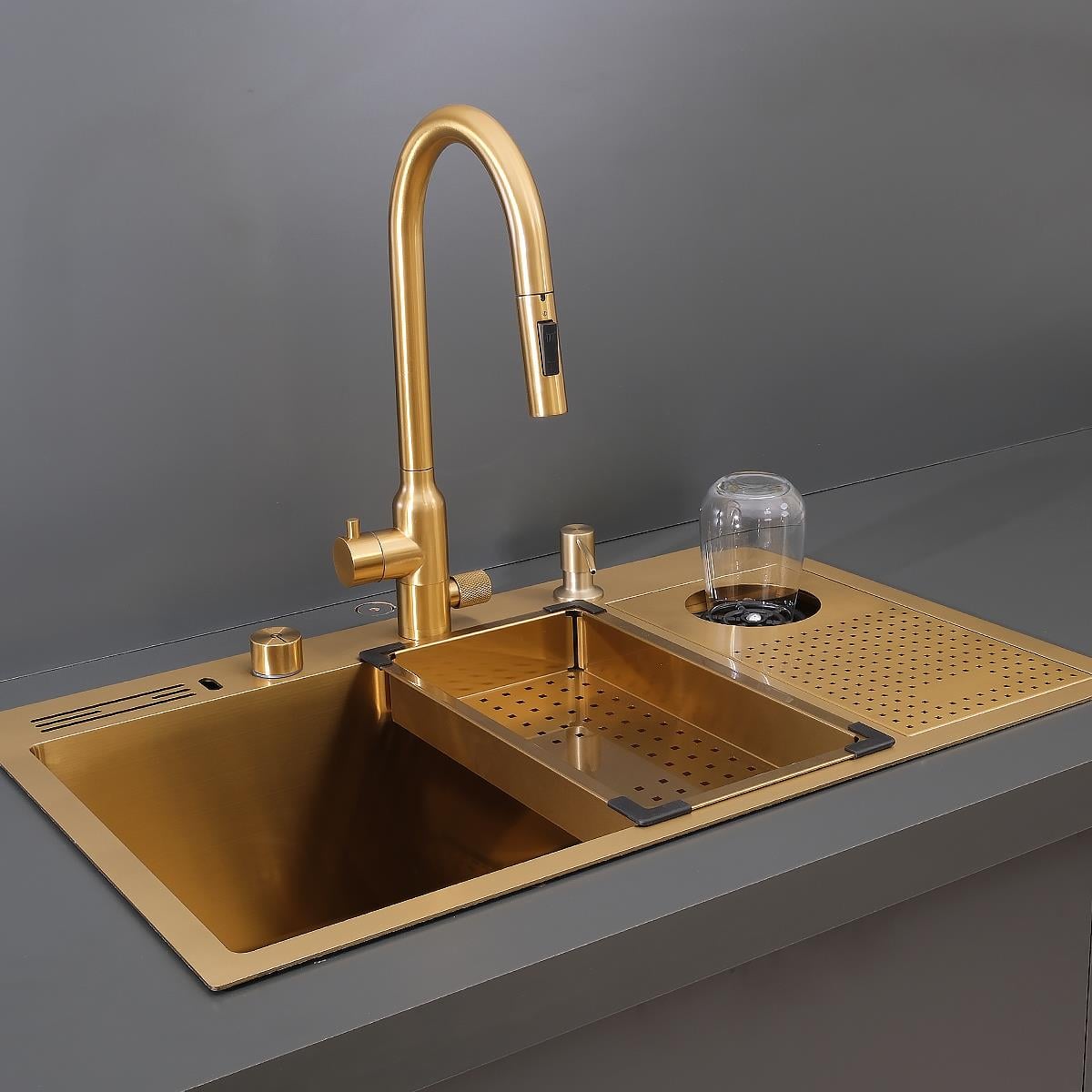 Valle  El Yapımı PVD Eviye Seti 76x48 cm Altın (Gold)