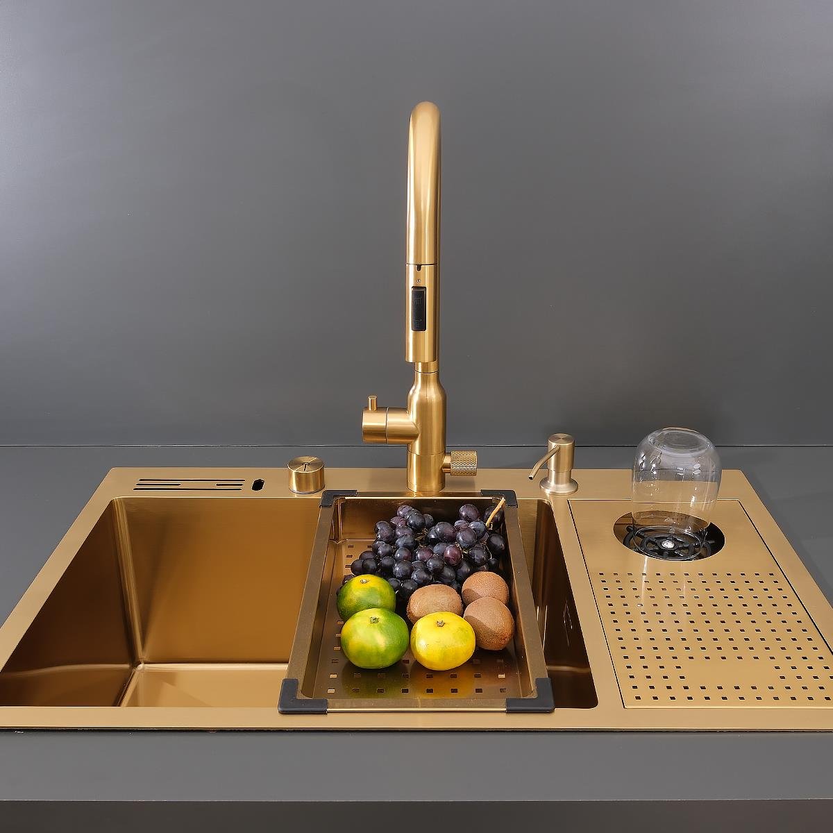 Valle  El Yapımı PVD Eviye Seti 76x48 cm Altın (Gold)