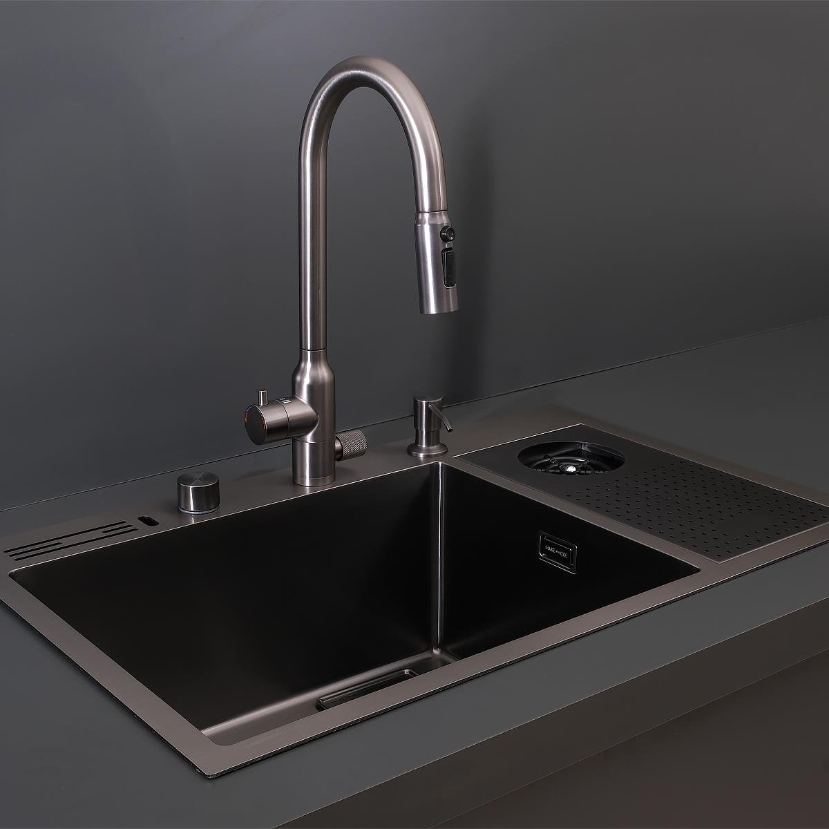 Valle El Yapımı PVD Eviye Seti 76x48 cm Siyah (Black)