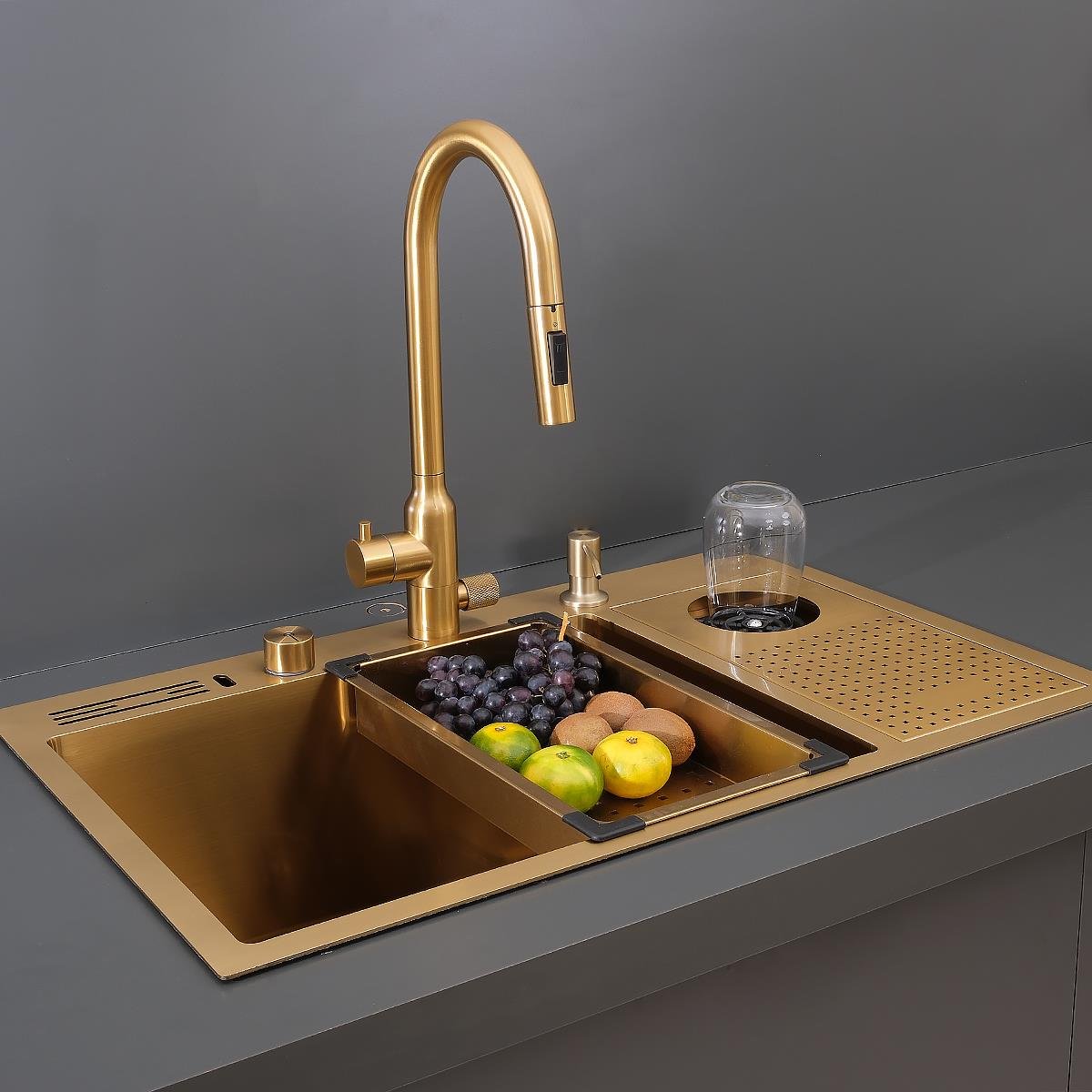 Valle  El Yapımı PVD Eviye Seti 76x48 cm Altın (Gold)