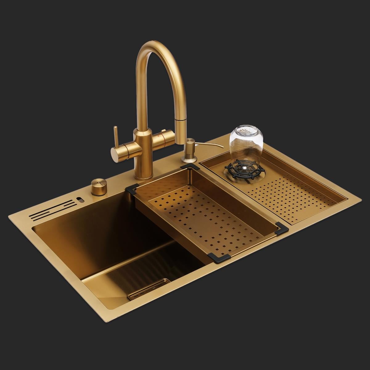 Valle  El Yapımı PVD Eviye Seti 76x48 cm Altın (Gold)