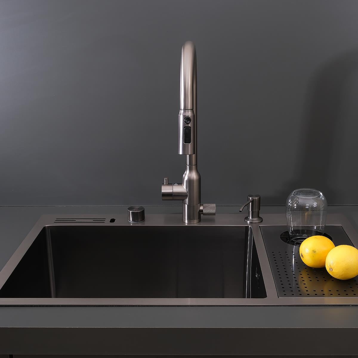 Valle El Yapımı PVD Eviye Seti 76x48 cm Siyah (Black)