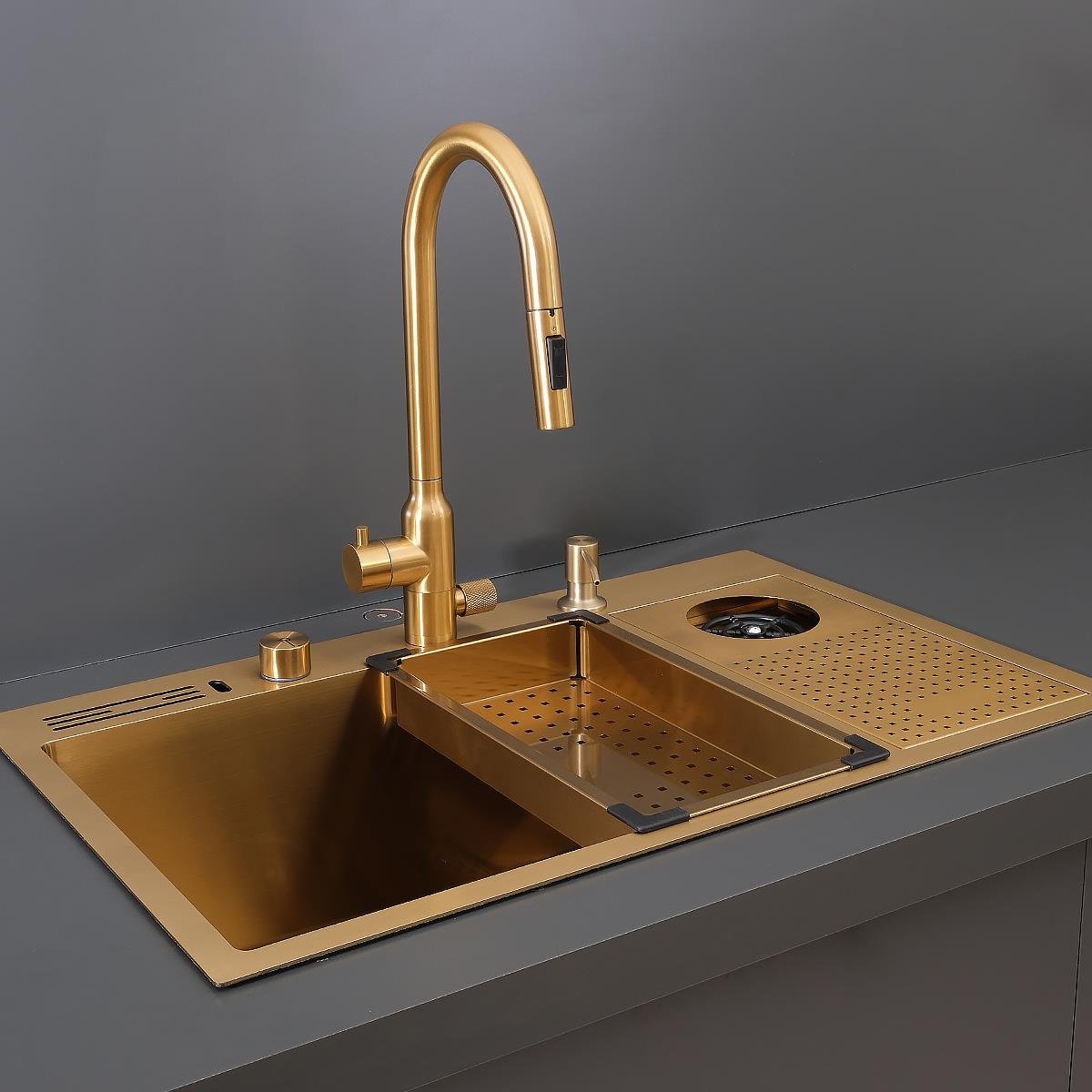 Valle  El Yapımı PVD Eviye Seti 76x48 cm Altın (Gold)