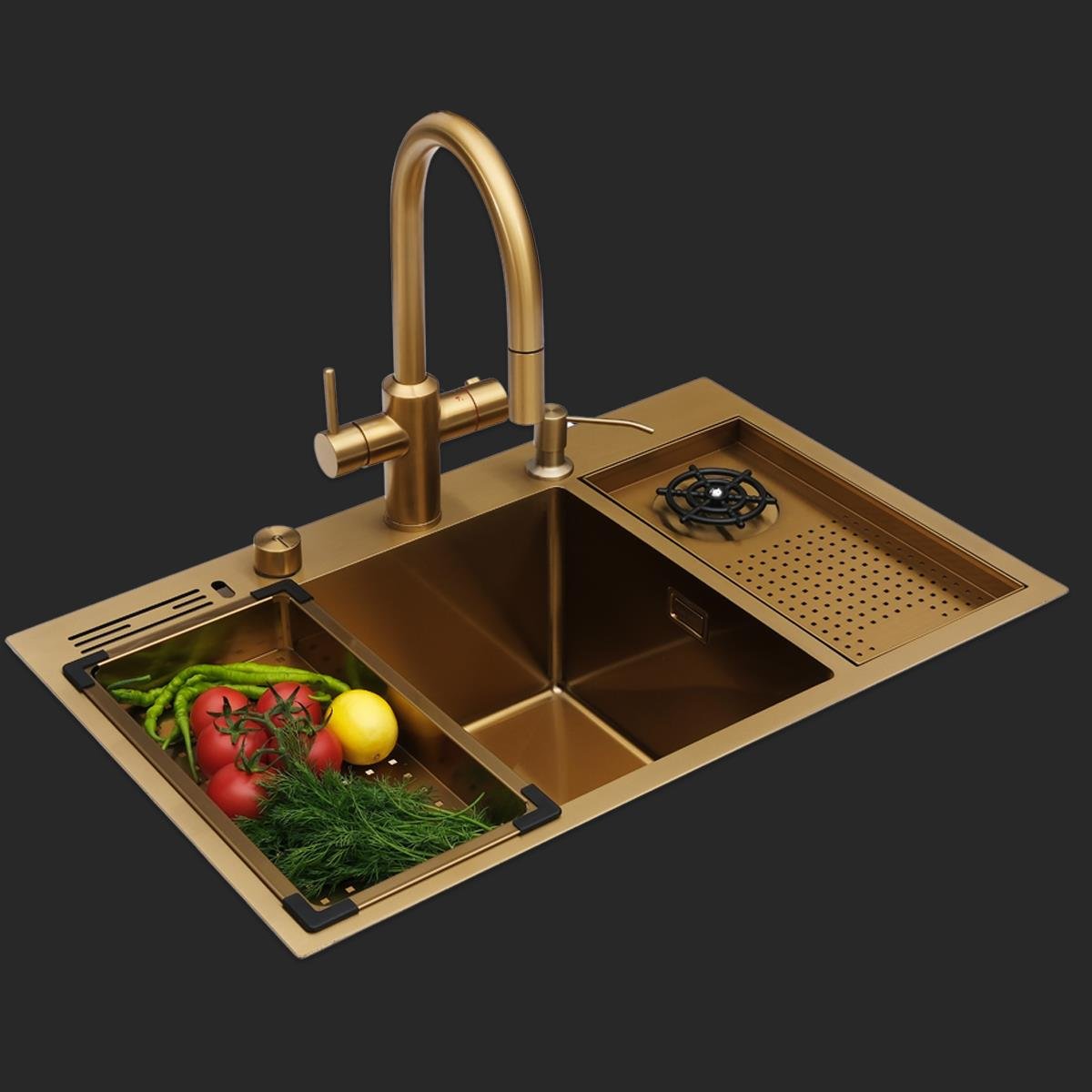 Valle  El Yapımı PVD Eviye Seti 76x48 cm Altın (Gold)