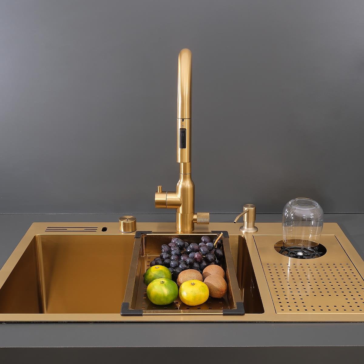 Valle  El Yapımı PVD Eviye Seti 76x48 cm Altın (Gold)