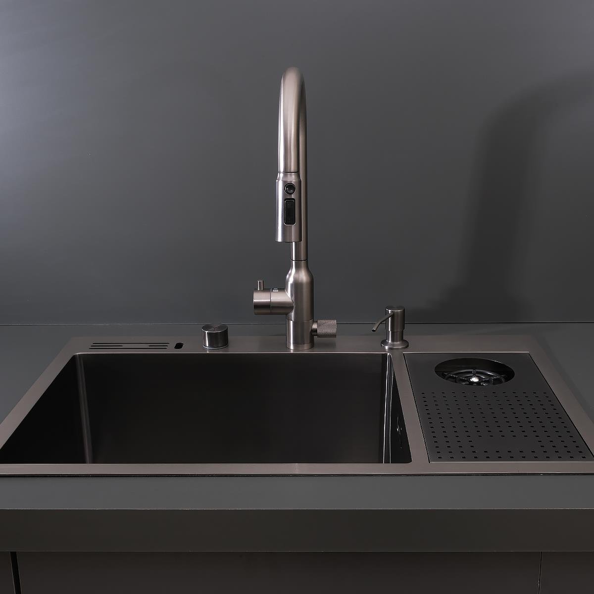 Valle El Yapımı PVD Eviye Seti 76x48 cm Siyah (Black)