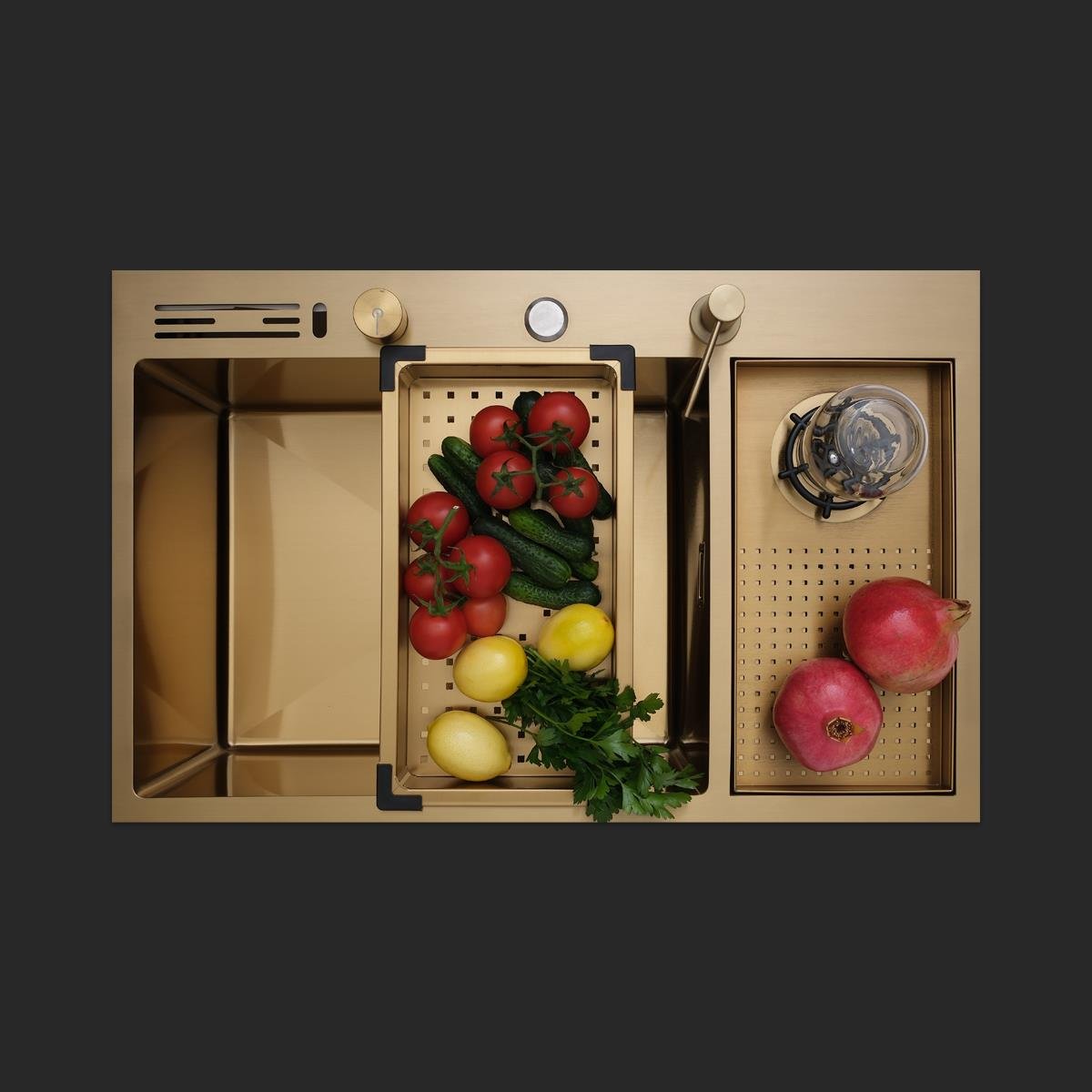 Valle  El Yapımı PVD Eviye Seti 76x48 cm Altın (Gold)