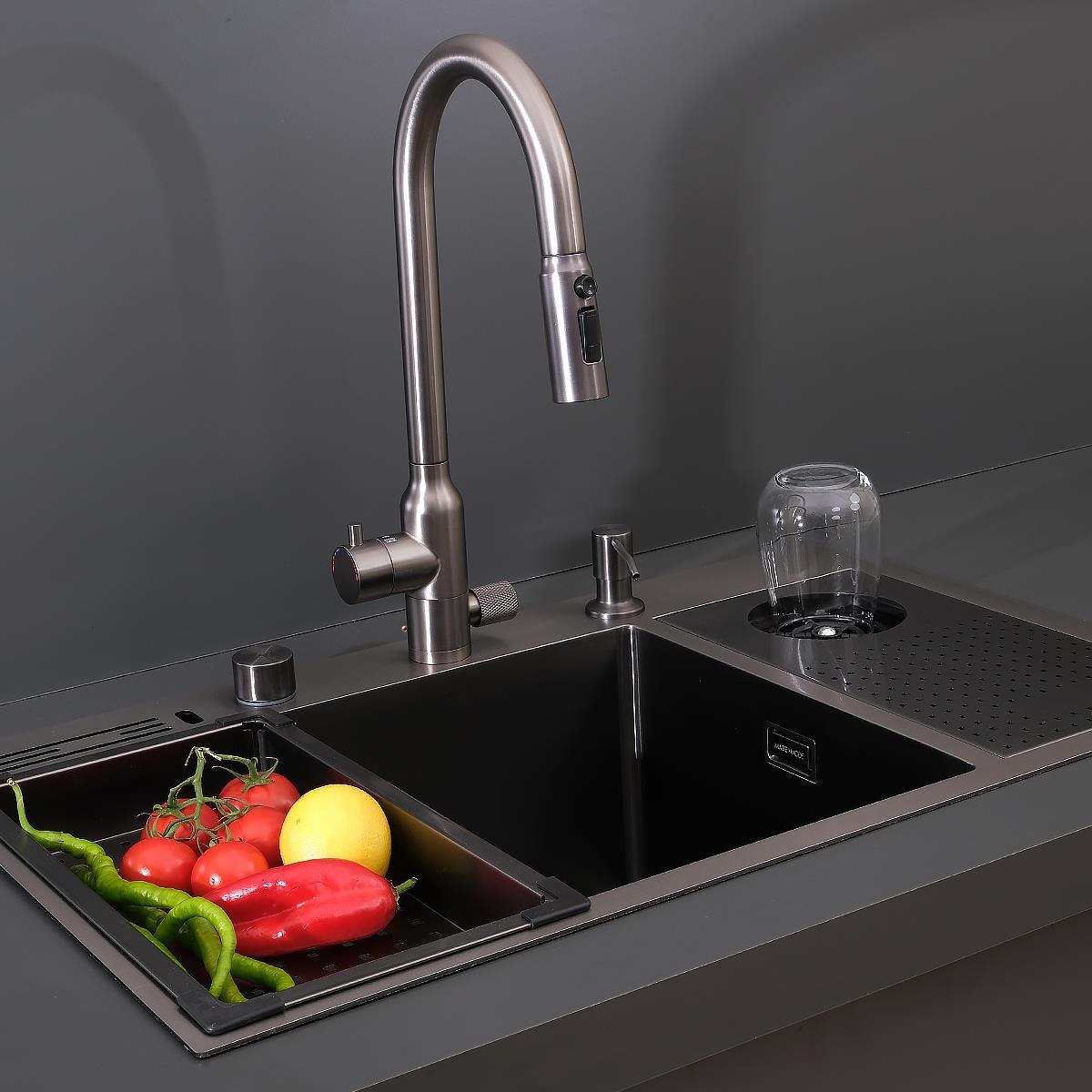 Valle El Yapımı PVD Eviye Seti 76x48 cm Siyah (Black)