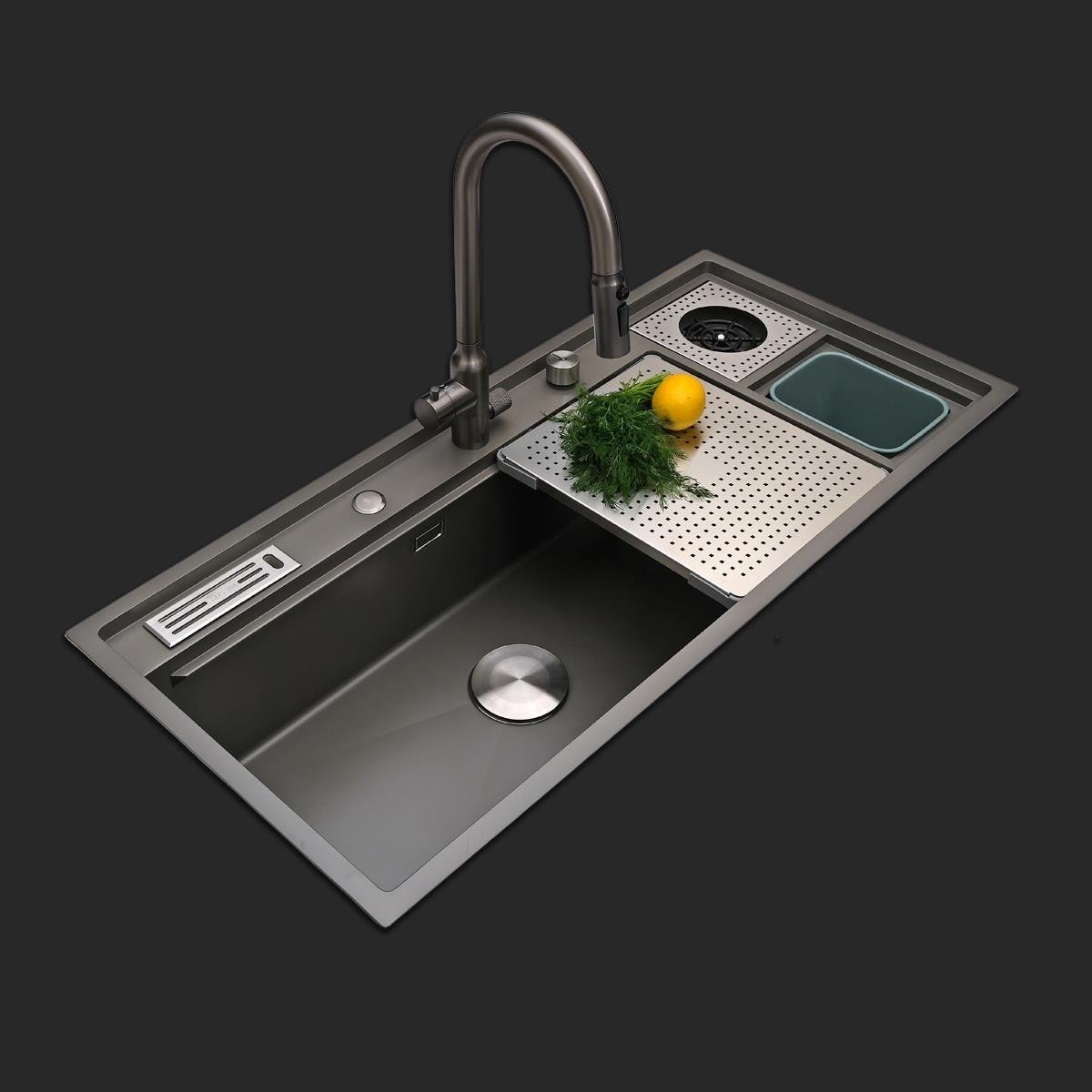 Verona El Yapımı Nano Eviye Seti 106x48 cm Mat Gri (Gun Grey)
