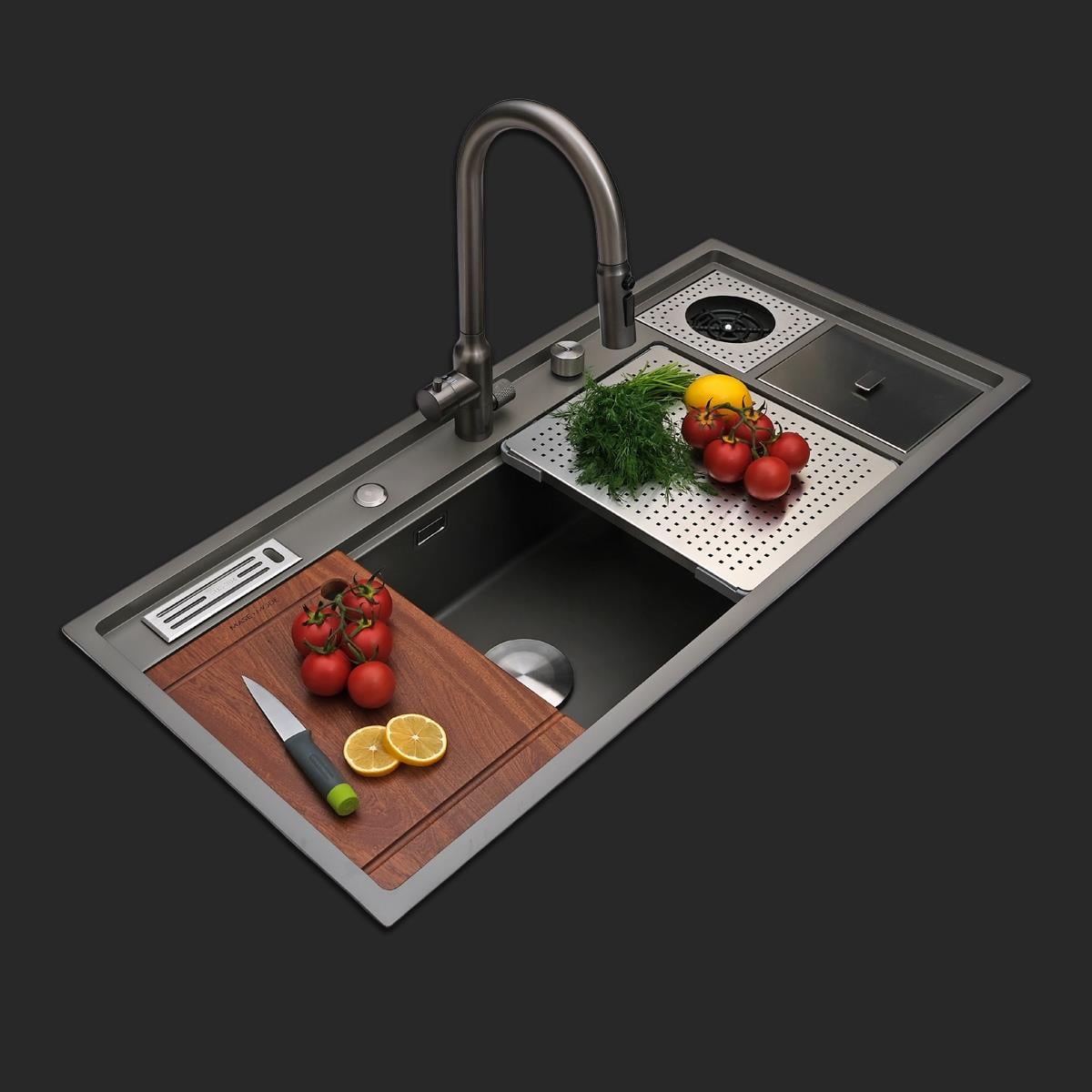 Verona El Yapımı Nano Eviye Seti 106x48 cm Mat Gri (Gun Grey)