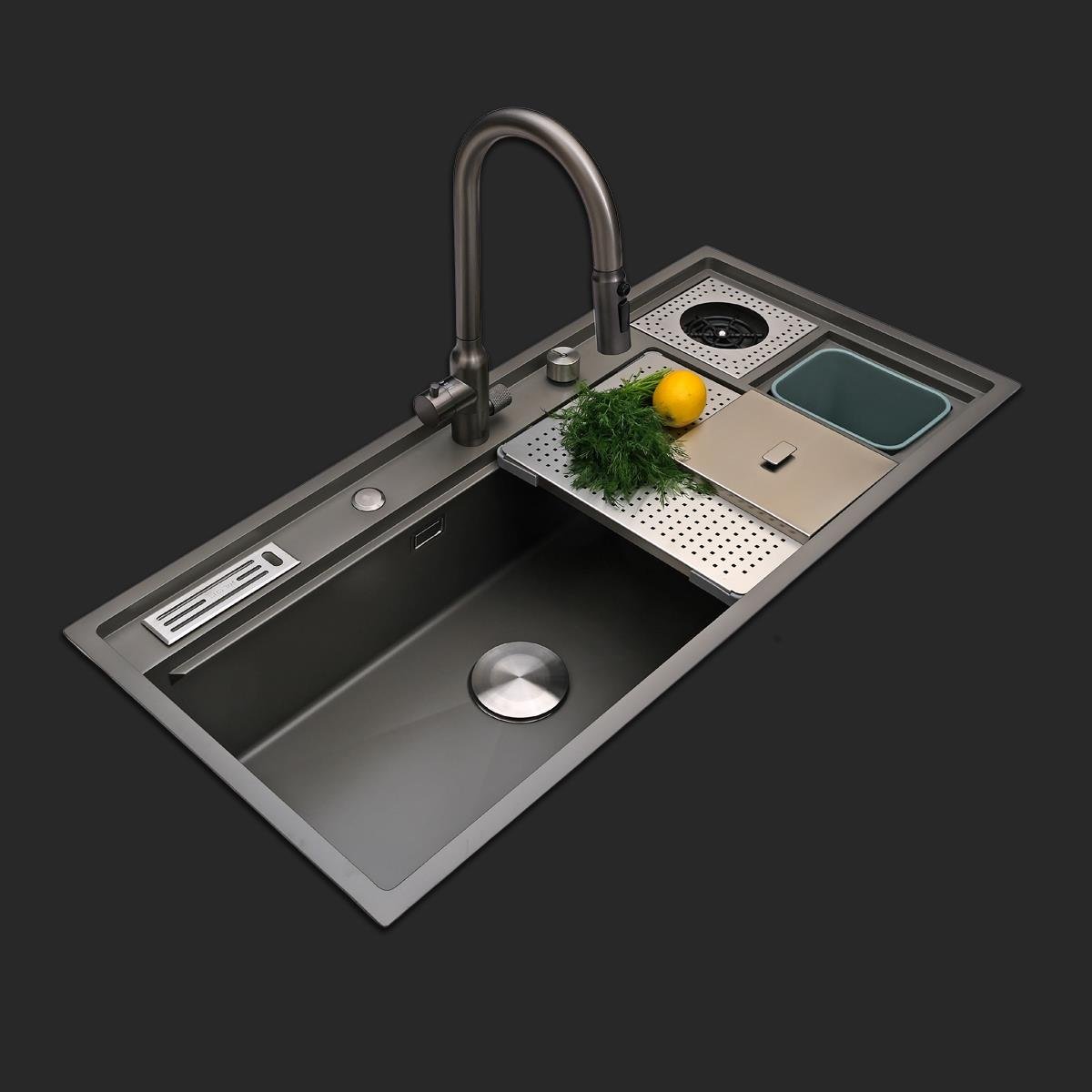 Verona El Yapımı Nano Eviye Seti 106x48 cm Mat Gri (Gun Grey)