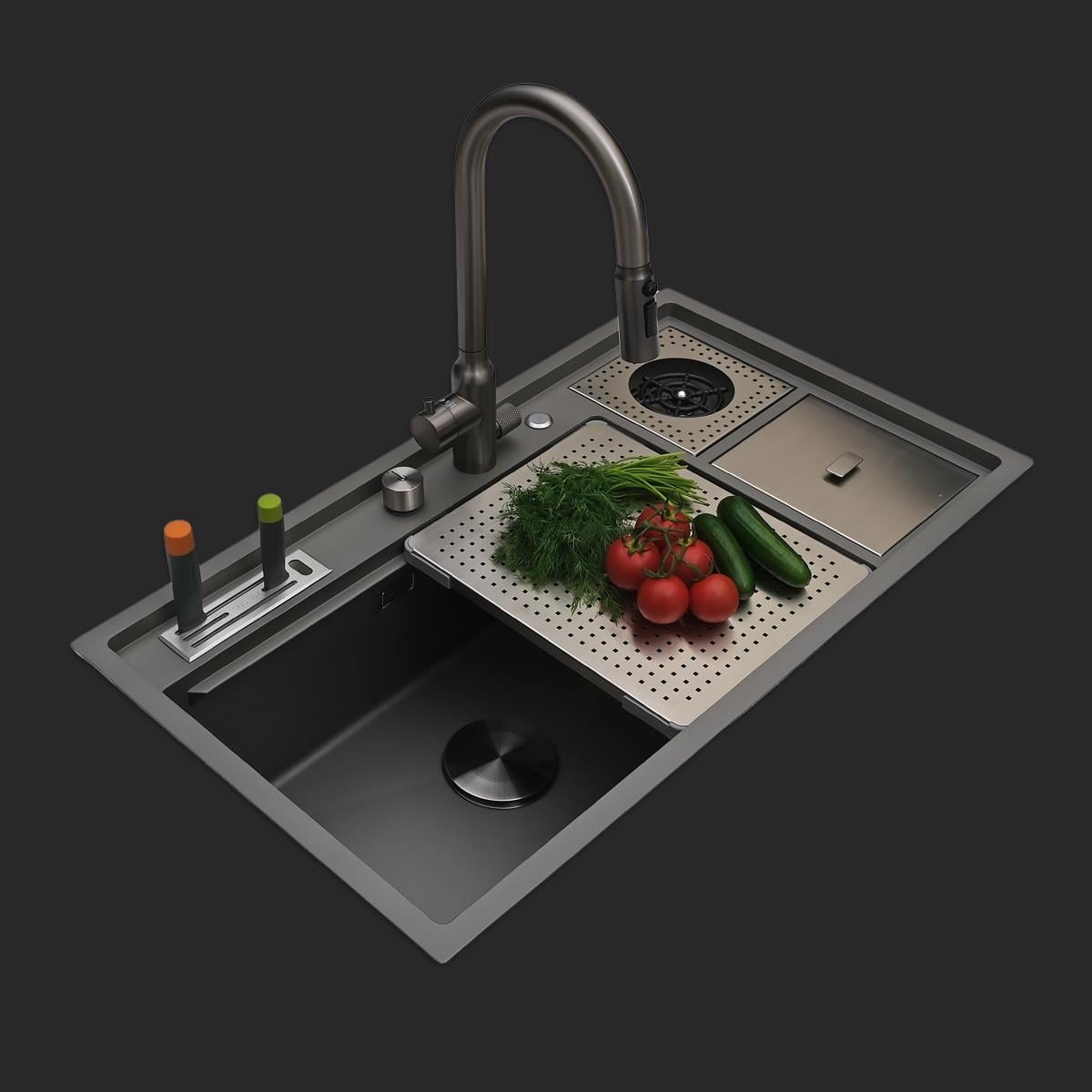 Verona El Yapımı Nano Eviye Seti 85x48 cm Mat Gri (Gun Grey)