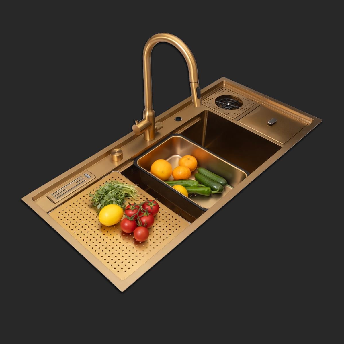 Verona El Yapımı PVD Eviye Seti 106x48 cm Altın (Gold)