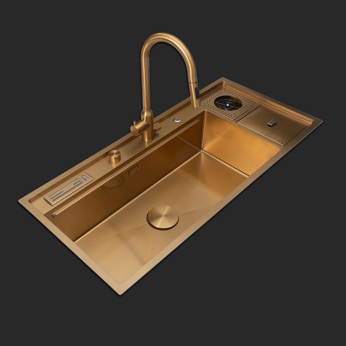Verona El Yapımı PVD Eviye Seti 106x48 cm Altın (Gold)
