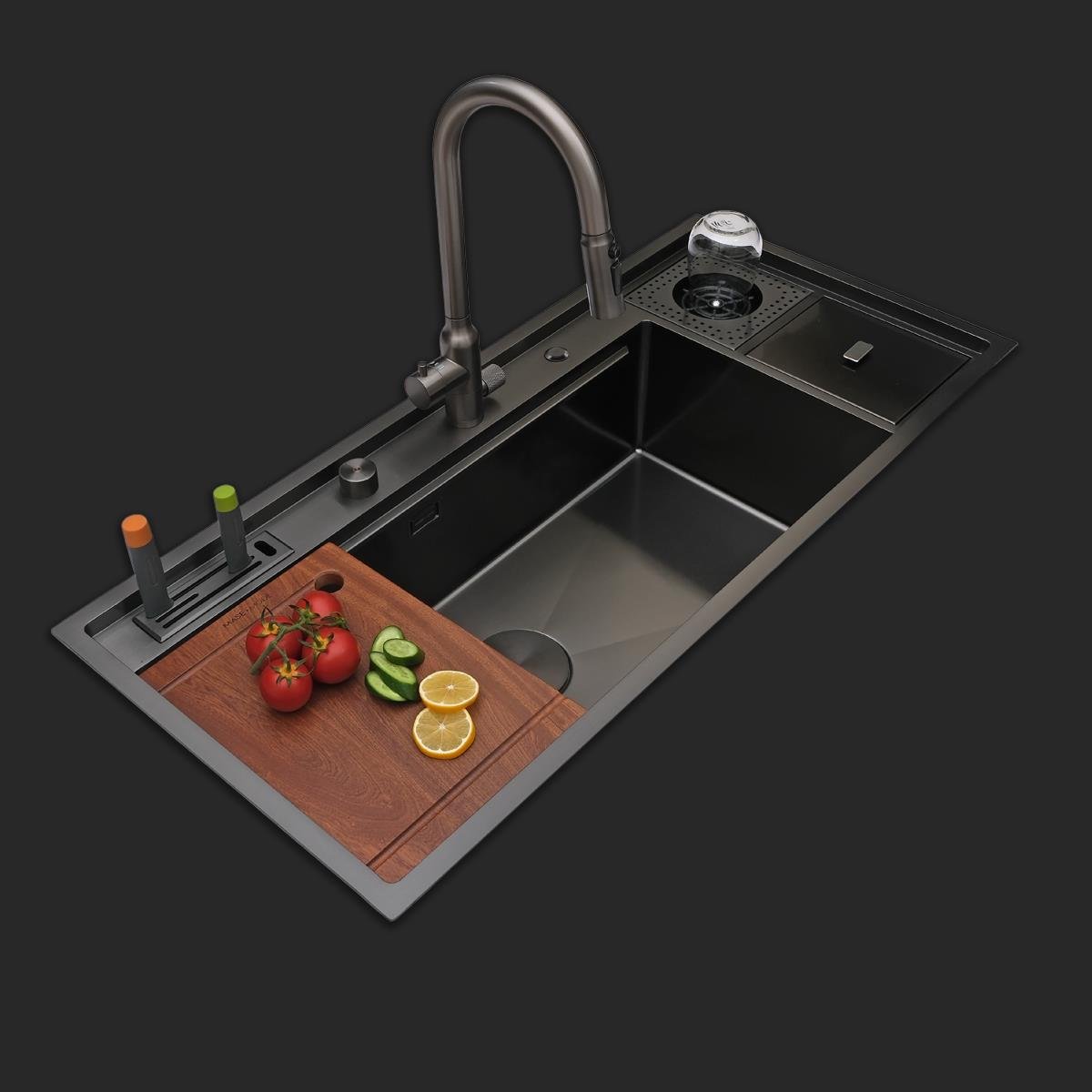 Verona El Yapımı PVD Eviye Seti 106x48 cm Siyah (Black)