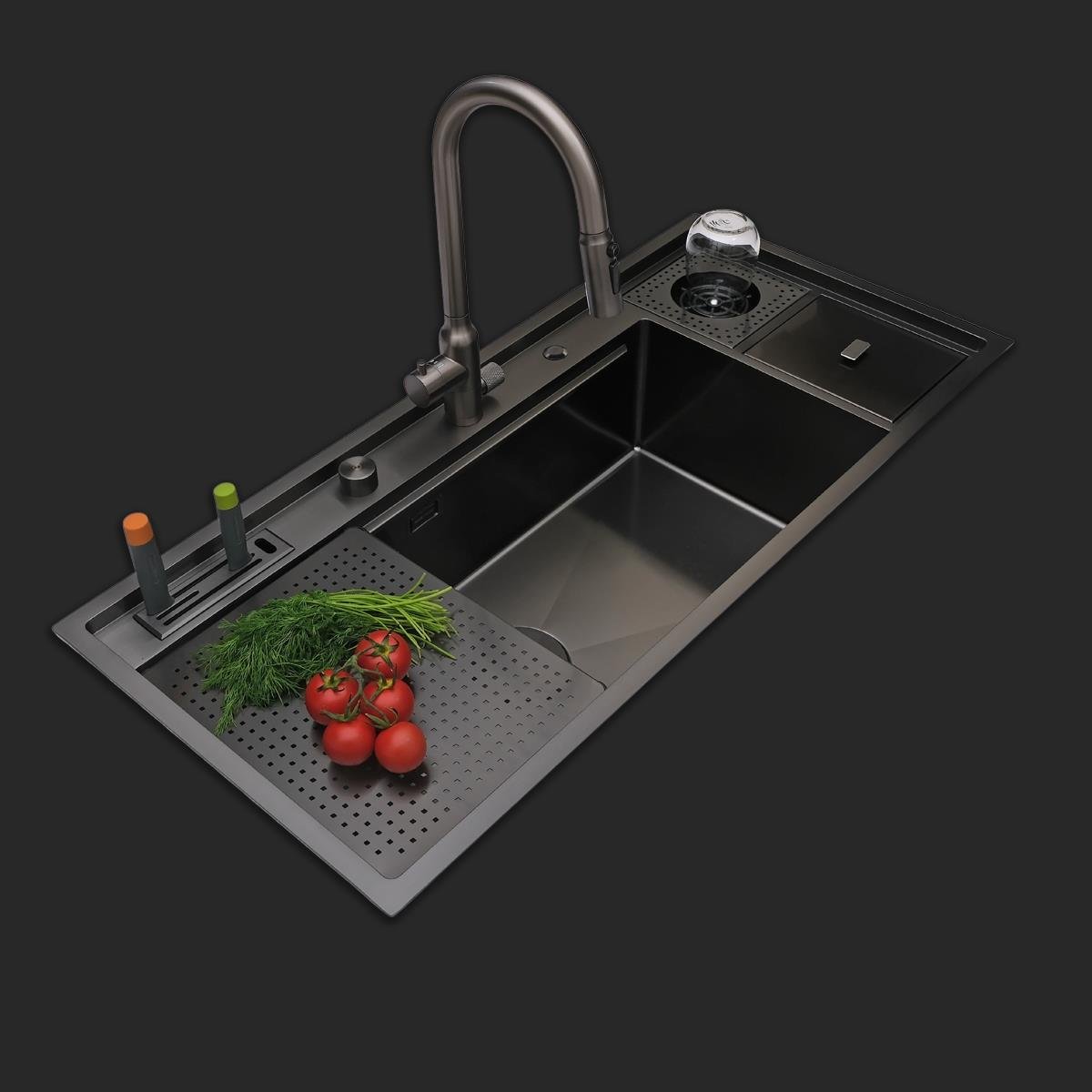 Verona El Yapımı PVD Eviye Seti 106x48 cm Siyah (Black)