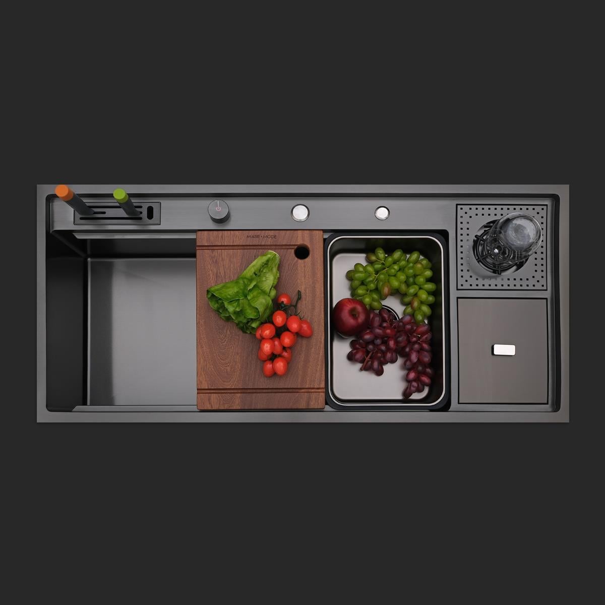 Verona El Yapımı PVD Eviye Seti 106x48 cm Siyah (Black)