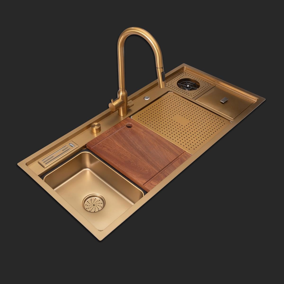 Verona El Yapımı PVD Eviye Seti 106x48 cm Altın (Gold)