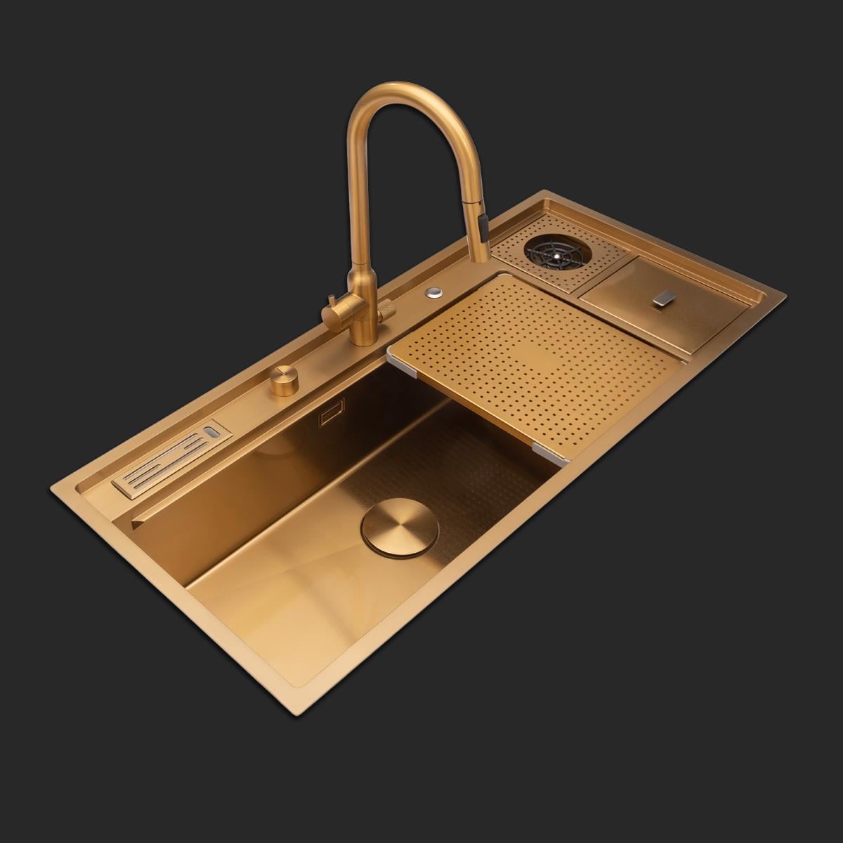 Verona El Yapımı PVD Eviye Seti 106x48 cm Altın (Gold)