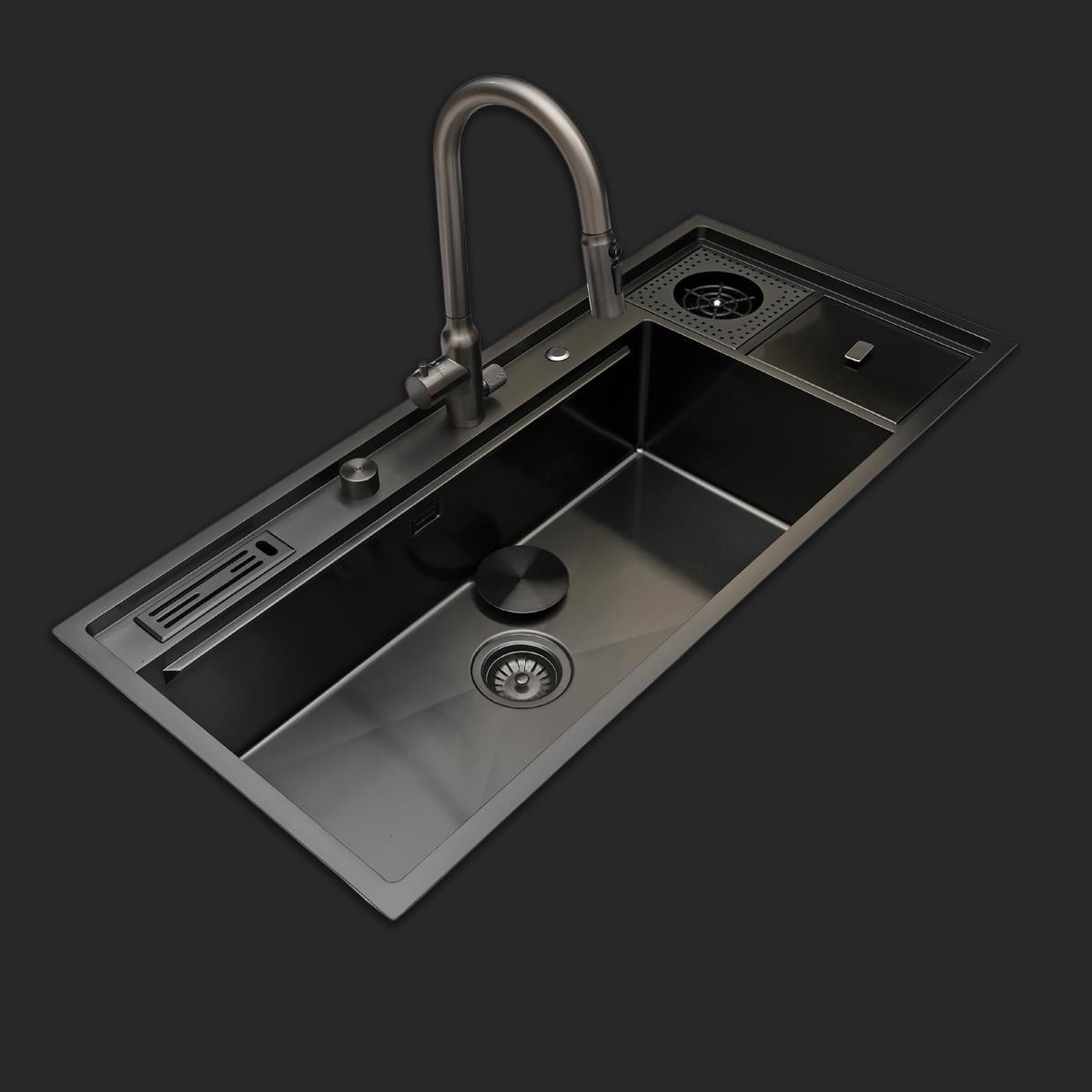 Verona El Yapımı PVD Eviye Seti 106x48 cm Siyah (Black)