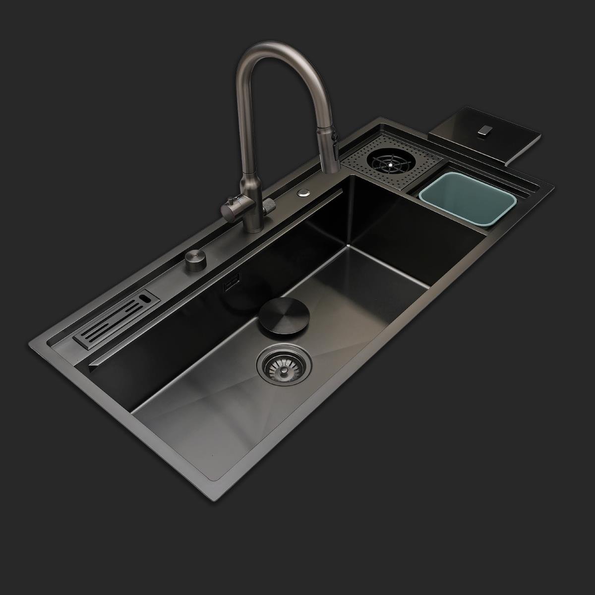 Verona El Yapımı PVD Eviye Seti 106x48 cm Siyah (Black)