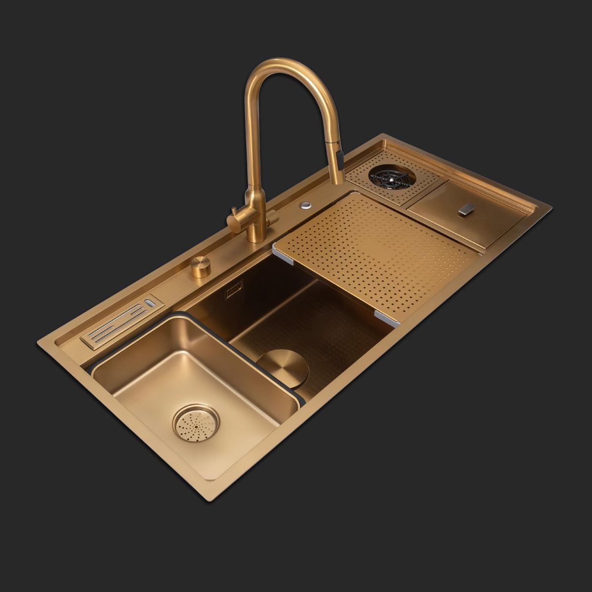 Verona El Yapımı PVD Eviye Seti 106x48 cm Altın (Gold)