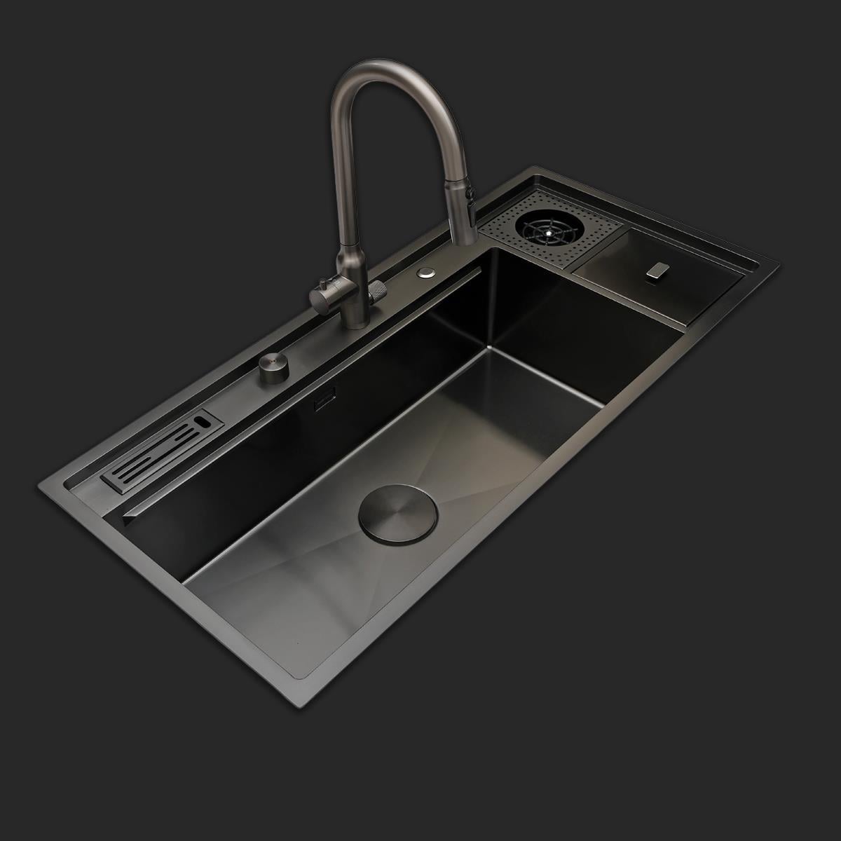 Verona El Yapımı PVD Eviye Seti 106x48 cm Siyah (Black)