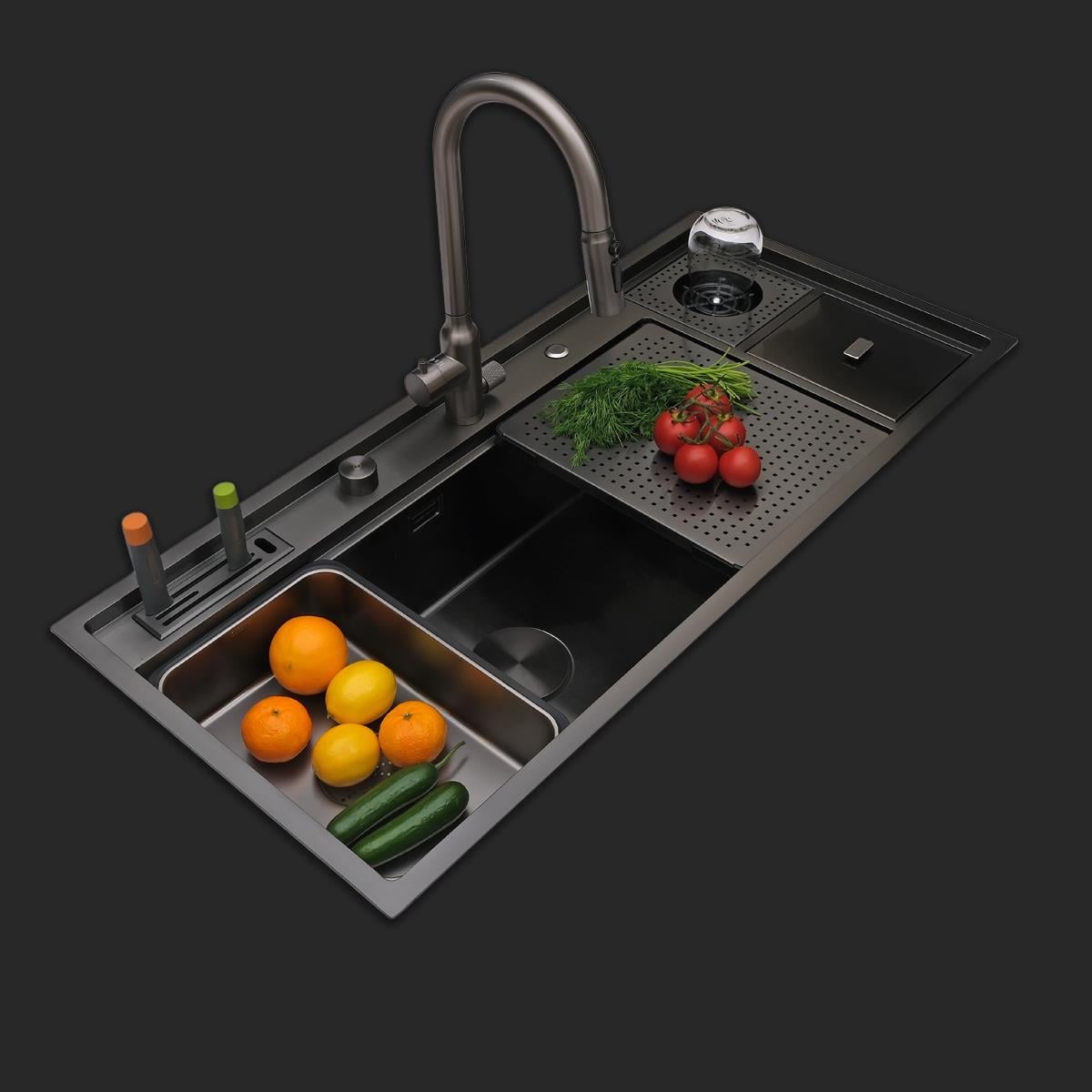 Verona El Yapımı PVD Eviye Seti 106x48 cm Siyah (Black)