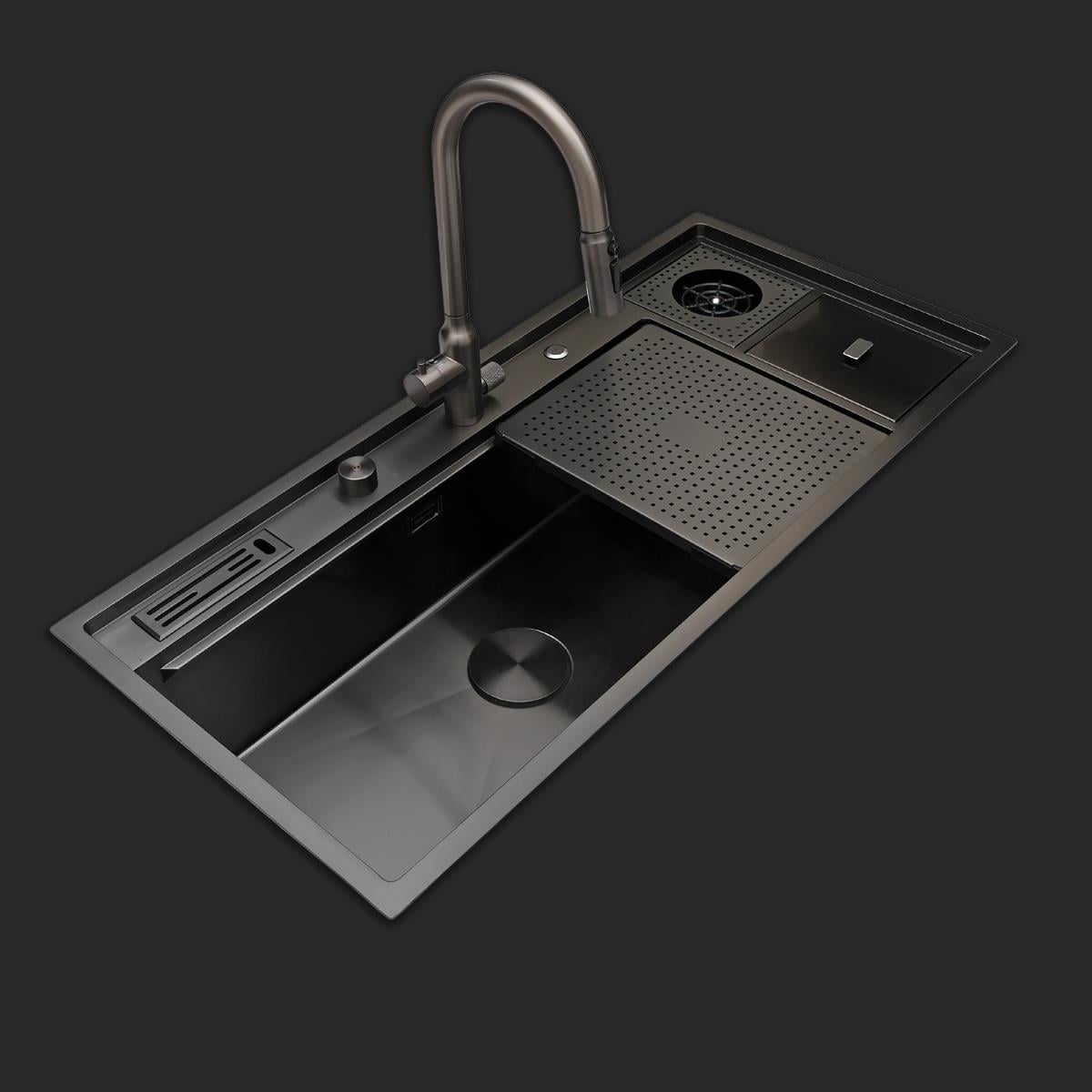Verona El Yapımı PVD Eviye Seti 106x48 cm Siyah (Black)