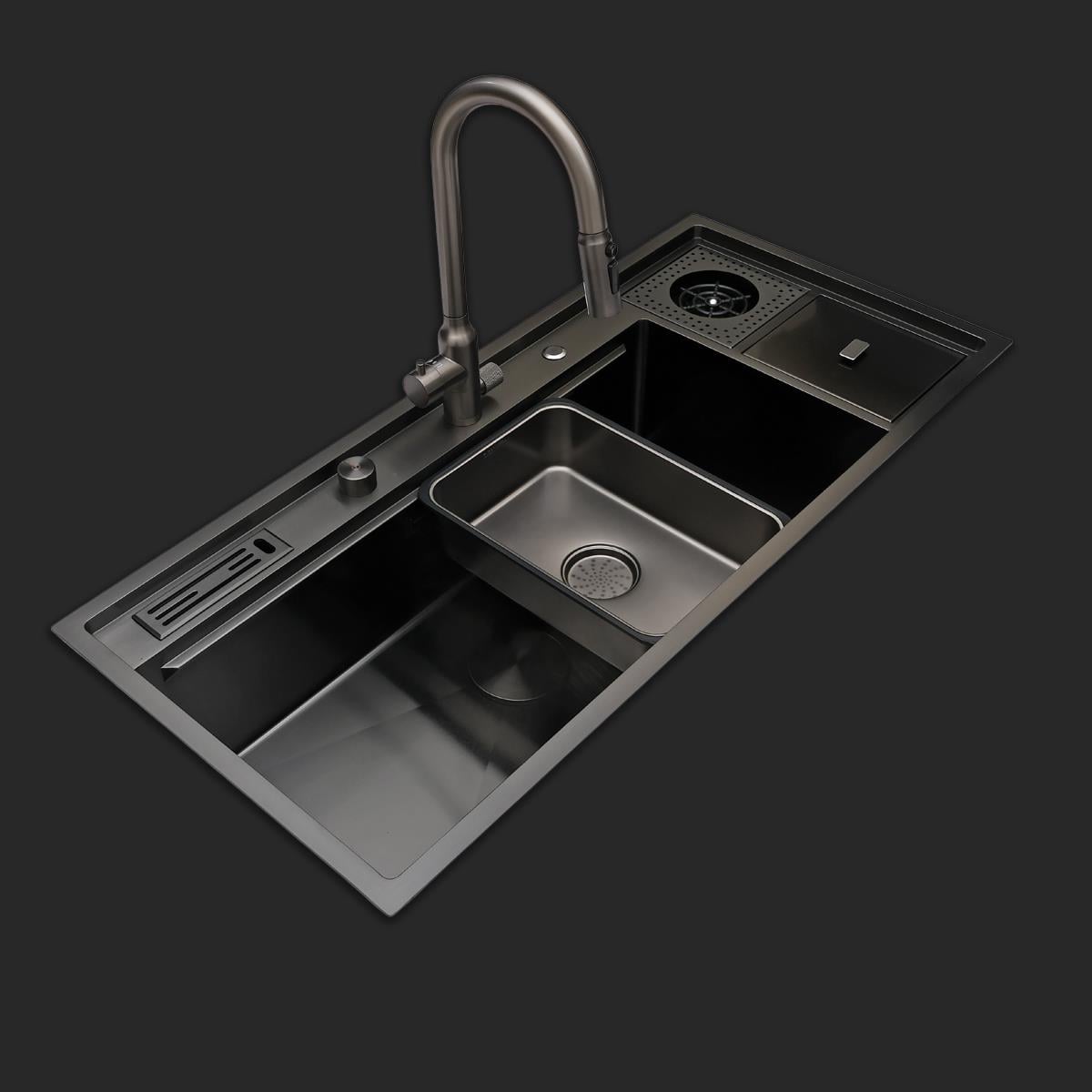 Verona El Yapımı PVD Eviye Seti 106x48 cm Siyah (Black)