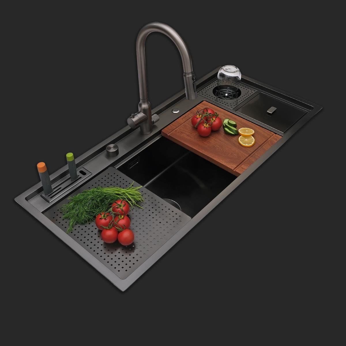 Verona El Yapımı PVD Eviye Seti 106x48 cm Siyah (Black)