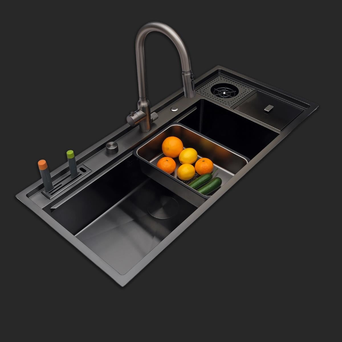 Verona El Yapımı PVD Eviye Seti 106x48 cm Siyah (Black)