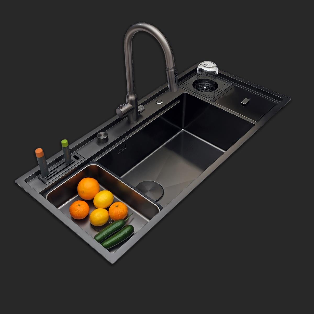 Verona El Yapımı PVD Eviye Seti 106x48 cm Siyah (Black)