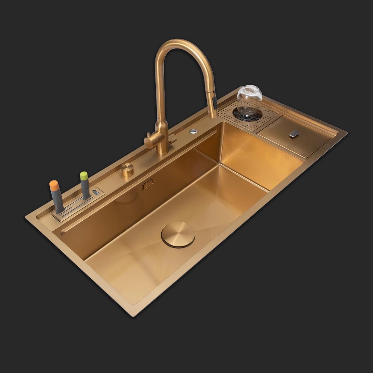 Verona El Yapımı PVD Eviye Seti 106x48 cm Altın (Gold)