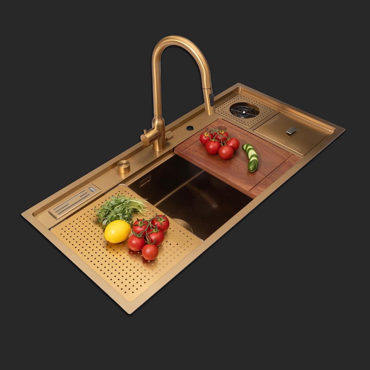 Verona El Yapımı PVD Eviye Seti 106x48 cm Altın (Gold)