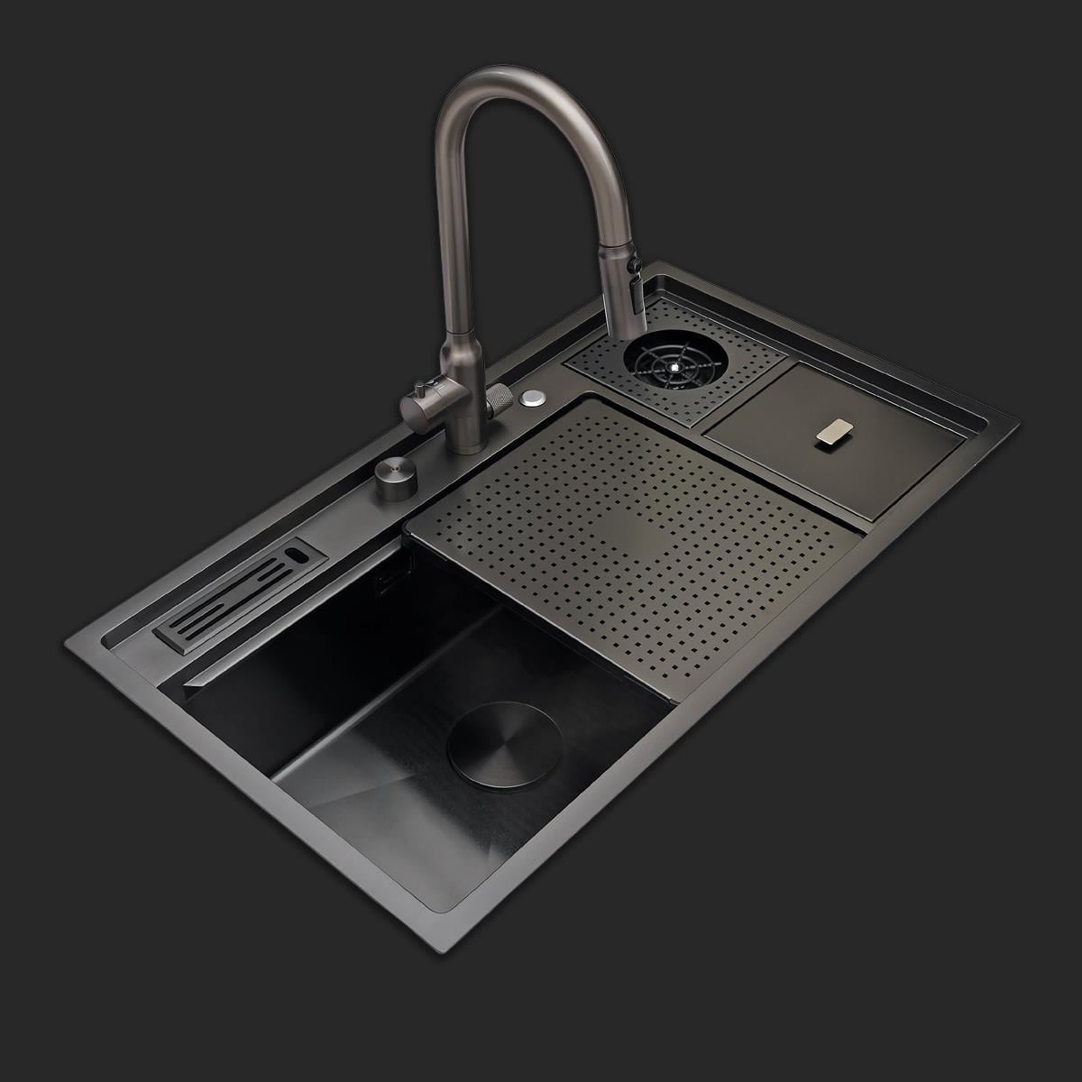 Verona El Yapımı PVD Eviye Seti 85x48 cm Siyah (Black)