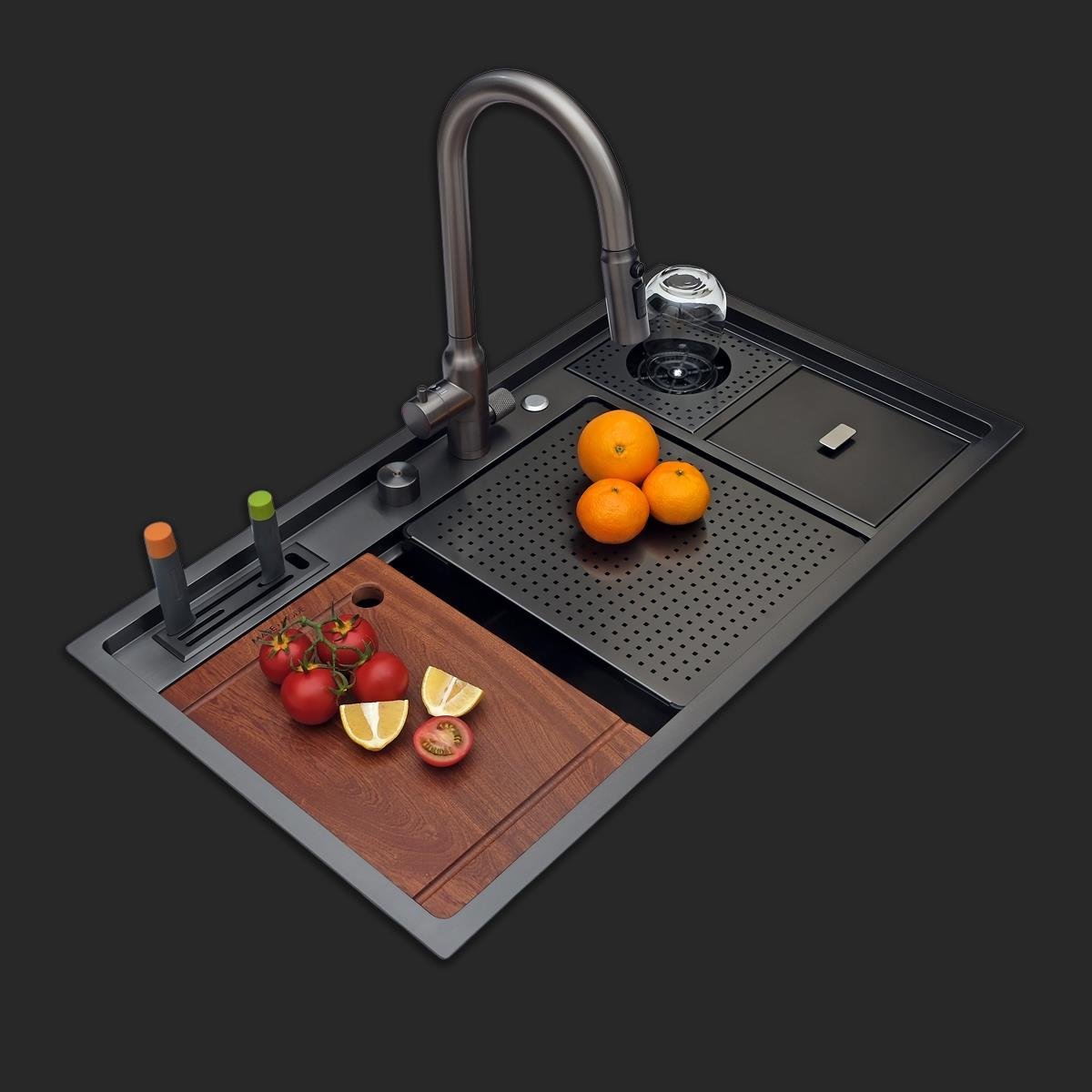 Verona El Yapımı PVD Eviye Seti 85x48 cm Siyah (Black)