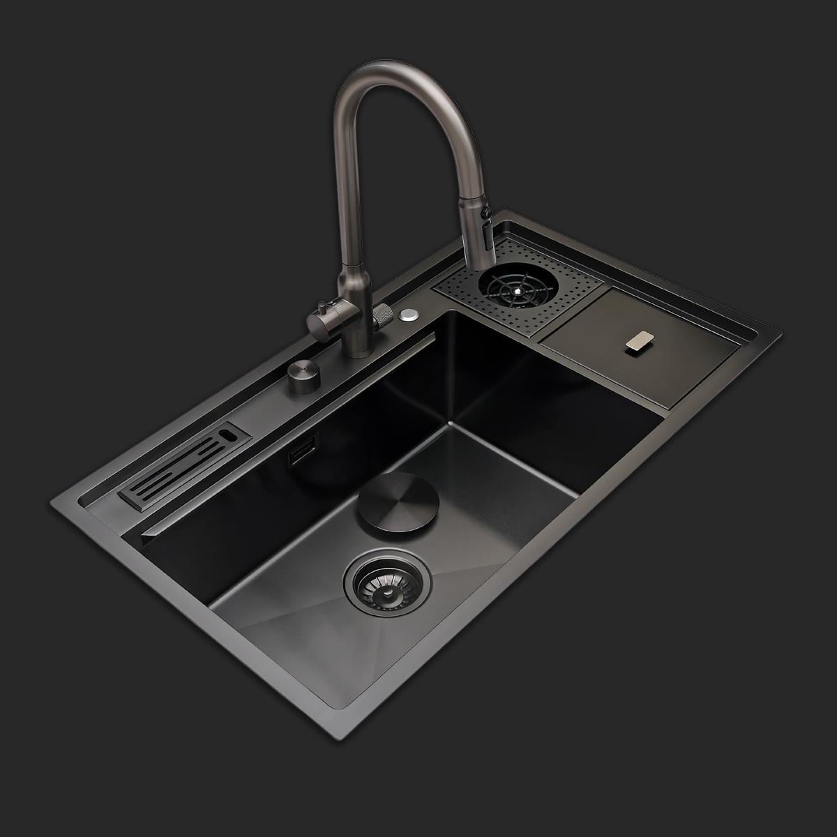 Verona El Yapımı PVD Eviye Seti 85x48 cm Siyah (Black)